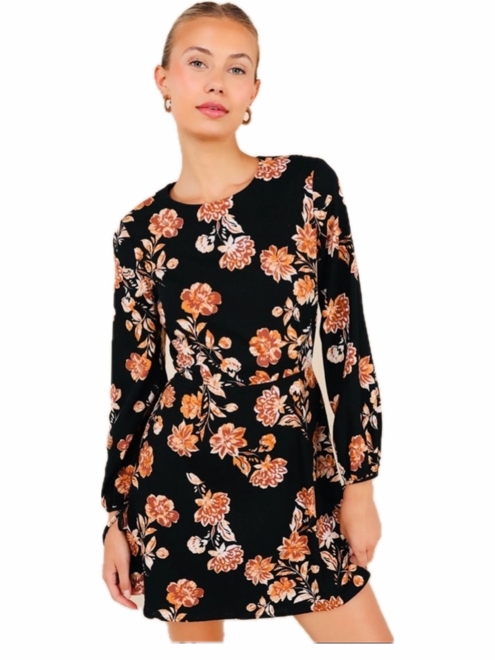 Lulu's Black Floral Long Sleeve Dress